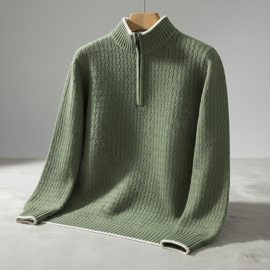 Men’s Textured Wave Knit Quarter-Zip Pullover