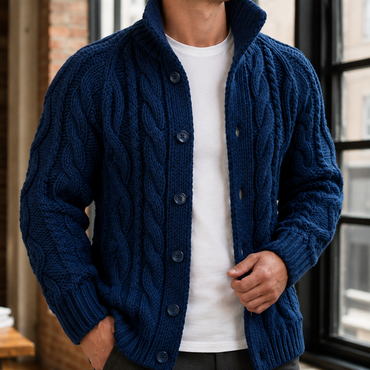 Men’s Chunky Braided Cable Knit Button Sweater