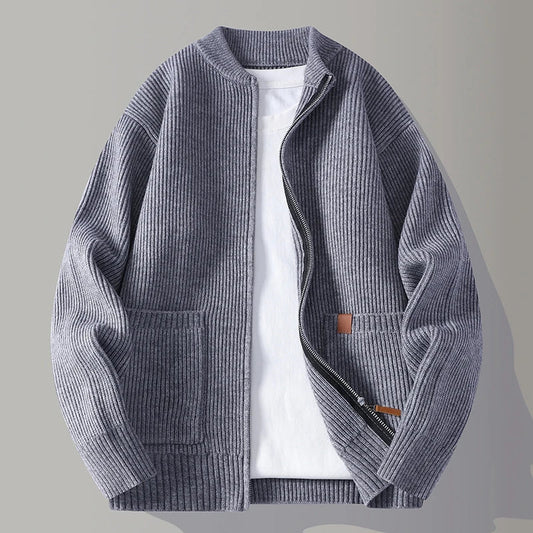 Men’s Ribbed Knit Full-Zip Cardigan with Pockets