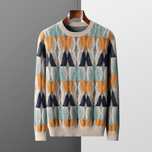 Men’s Retro Geometric Pattern Knit Sweater