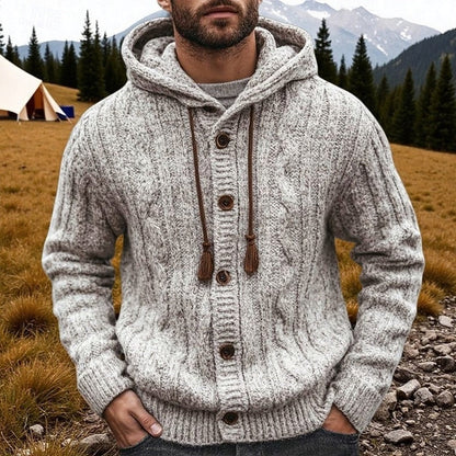 Men’s Cable Knit Hooded Button-Front Cardigan