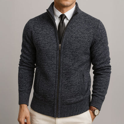 Men’s Marled Knit Stand Collar Full-Zip Cardigan