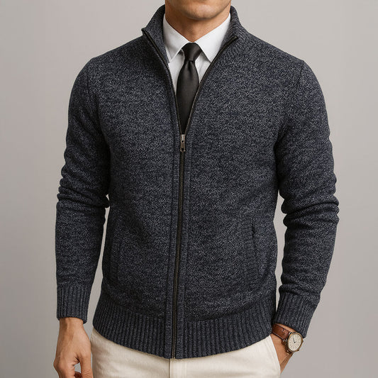 Men’s Marled Knit Stand Collar Full-Zip Cardigan