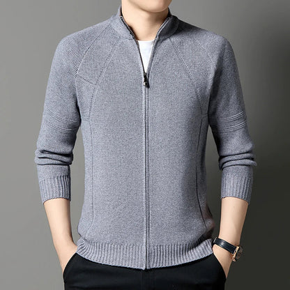 Men’s Wool-Blend Stand Collar Full-Zip Knit Cardigan
