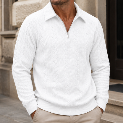 Men’s Textured Cable-Knit Collared Half-Zip Sweater