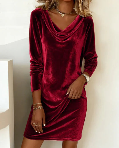 Women's Relaxed Velvet Dress with Elegant Cowl Neckline