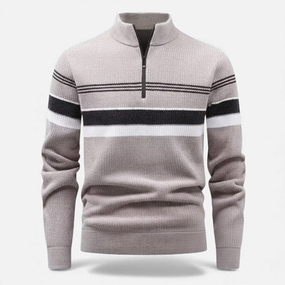 Men’s Striped Half-Zip Stand Collar Knit Sweater