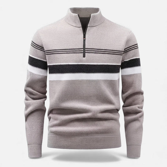Men’s Striped Half-Zip Stand Collar Knit Sweater
