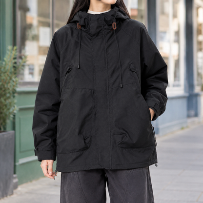 Women’s Relaxed Hooded Utility Jacket with Four Pockets