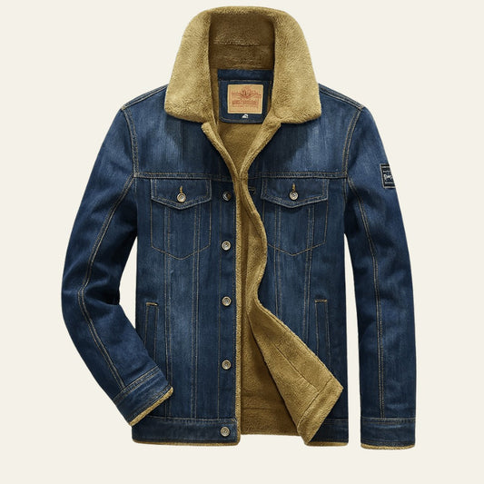 Men’s Sherpa-Collar Fleece-Lined Denim Trucker Jacket