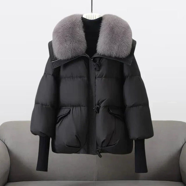 Women’s Padded Winter Jacket with Wide Faux Fur Collar