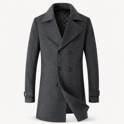 Men’s Textured Double-Breasted Mid-Length Overcoat