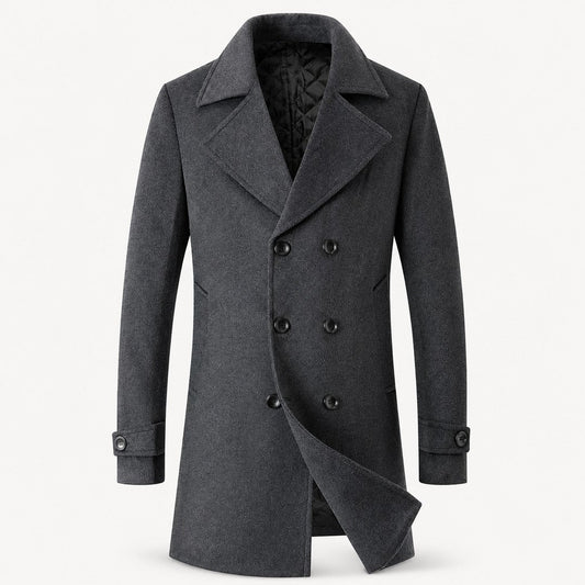 Men’s Textured Double-Breasted Mid-Length Overcoat