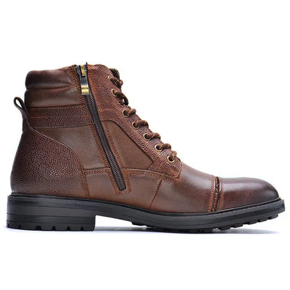 Men’s Genuine Leather Brown Boots with Side Zip and Lace-Up Fit