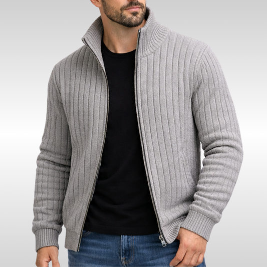 Men’s Ribbed Stand-Collar Full-Zip Cardigan