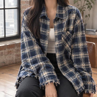 Women’s Oversized Plaid Button-Front Shirt Jacket