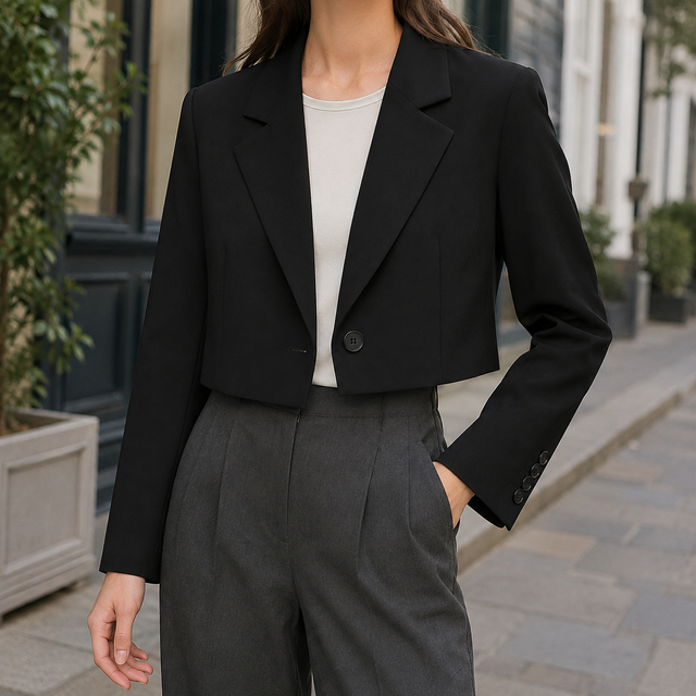 Women’s Cropped Relaxed Blazer with Wide Lapels