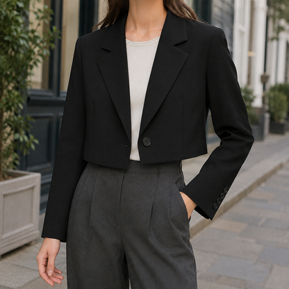 Women’s Cropped Relaxed Blazer with Wide Lapels