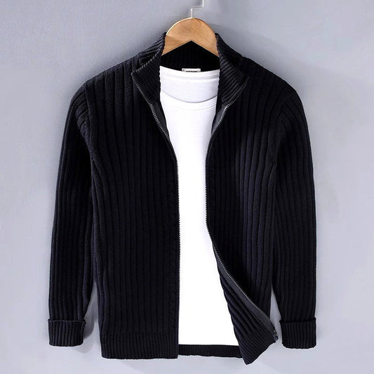 Men’s Striped Ribbed Full-Zip Knit Cardigan