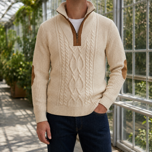 Men’s Textured Quarter-Zip Sweater with High Collar