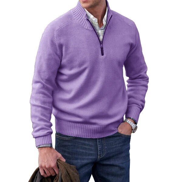 Men’s Cashmere Ribbed Quarter-Zip Pullover