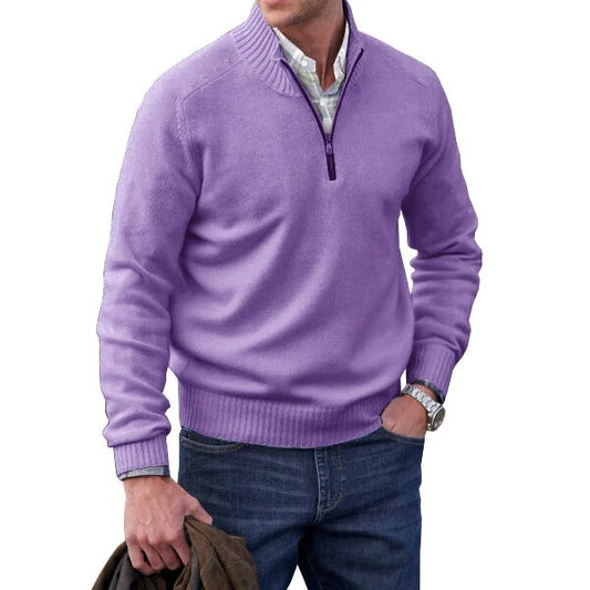 Men’s Cashmere Ribbed Quarter-Zip Pullover