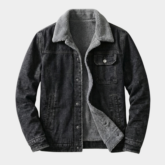 Men’s Fleece-Lined Washed Denim Trucker Jacket