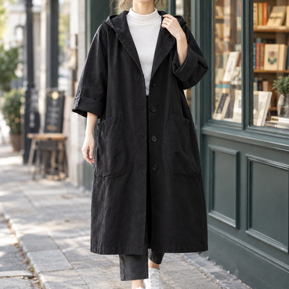 Women’s Relaxed Longline Hooded Coat with Oversized Pockets