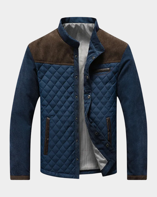 Men’s Diamond-Quilted Contrast-Panel Bomber Jacket