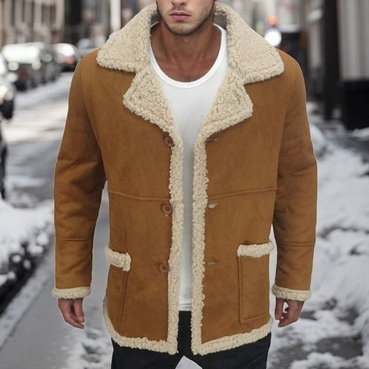 Men’s Plush-Lined Classic Lapel Winter Jacket
