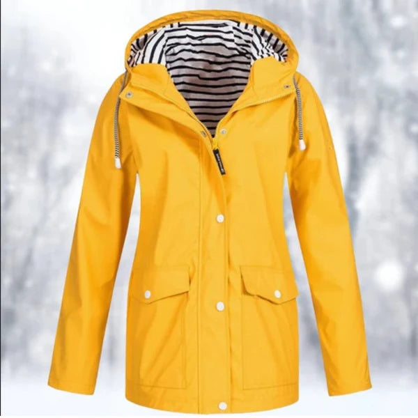 Women’s Lightweight Hooded Rain Coat with Front Flap Pockets