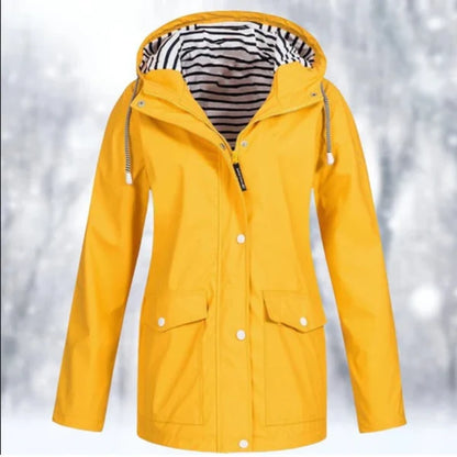Women’s Lightweight Hooded Rain Coat with Front Flap Pockets
