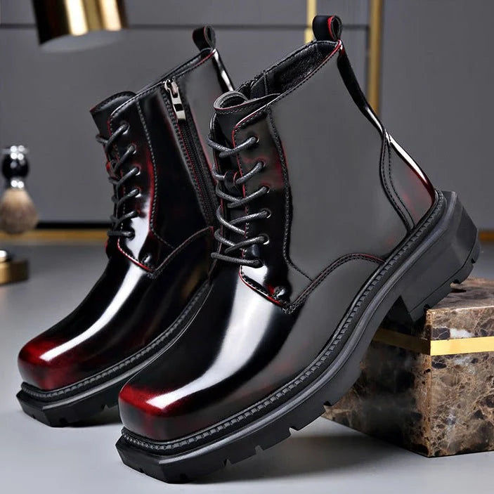 Men’s Leather Lace-Up Ankle Boots with Chunky Lug Sole