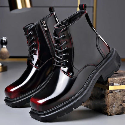 Men’s Leather Lace-Up Ankle Boots with Chunky Lug Sole