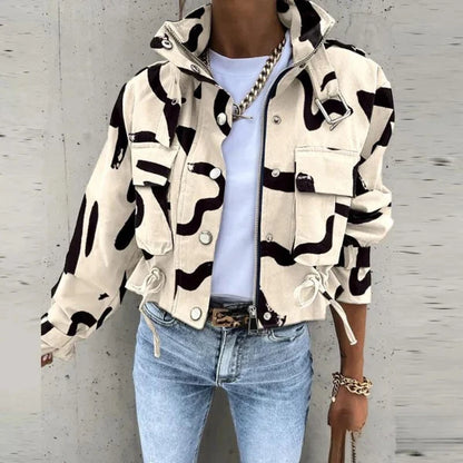Women’s Cropped Lightweight Bomber Jacket with Stand Collar