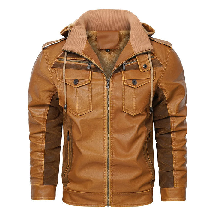Men’s Shearling-Lined Cowhide Leather Hooded Jacket