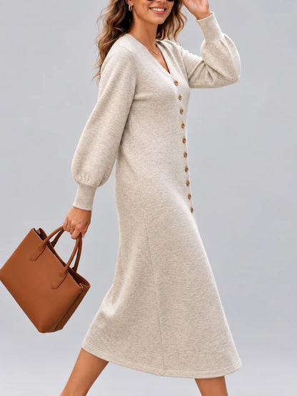 Women's Floor-Length Knit Cardigan Dress with Balloon Sleeves