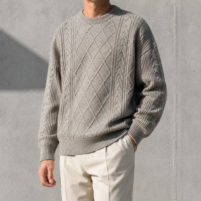 Textured Cable Knit Crew Neck Sweater