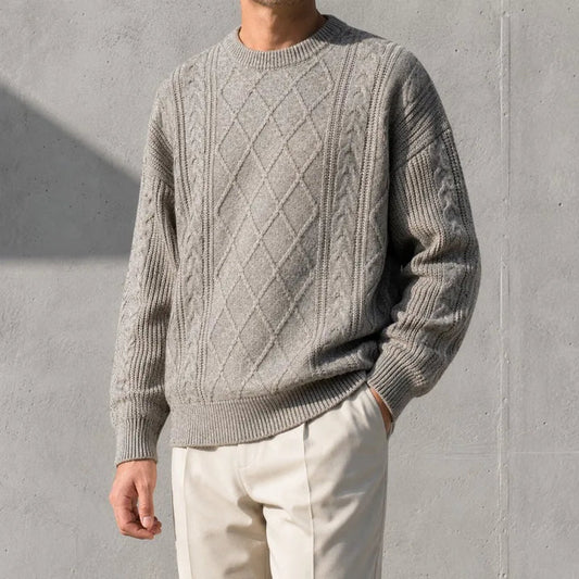 Textured Cable Knit Crew Neck Sweater