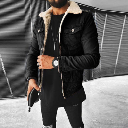 Men’s Borg-Collar Washed Denim Trucker Jacket