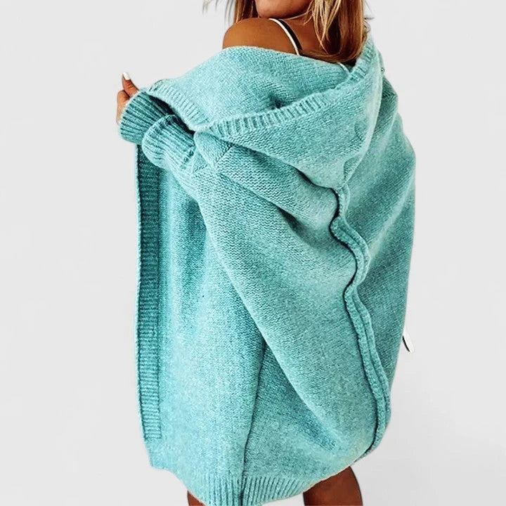 Women’s Oversized Knee-Length Hooded Open-Front Knit Cardigan