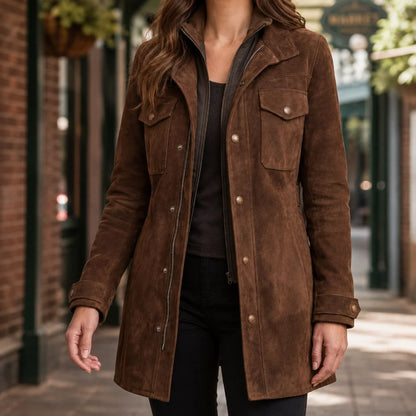 Women’s Tailored Longline Suede-Effect Jacket