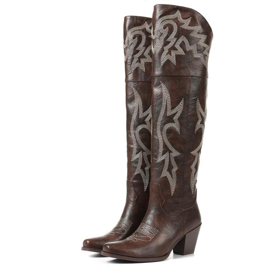 Women’s Classic Over-the-Knee Cowboy Boots with Versatile Style