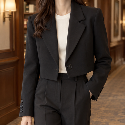 Women’s Cropped Tailored Blazer with Broad Notched Lapels
