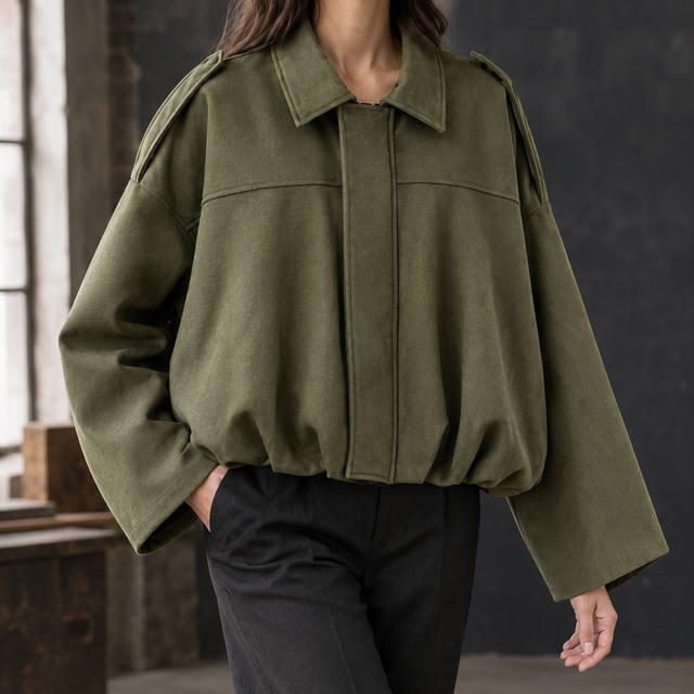 Women’s Oversized Batwing Bomber Jacket with Pointed Collar