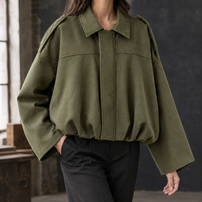Women’s Oversized Batwing Bomber Jacket with Pointed Collar