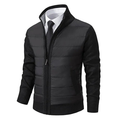Men’s Quilted Front Knit-Sleeve Stand Collar Jacket