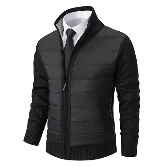 Men’s Quilted Front Knit-Sleeve Stand Collar Jacket