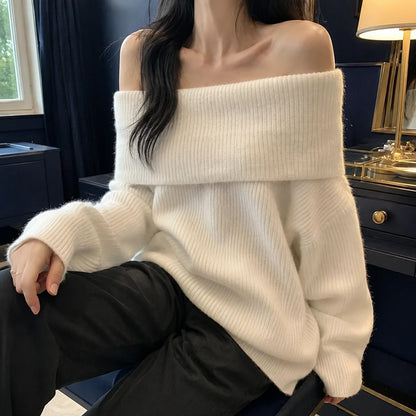 Women’s Foldover Neck Oversized Knit Sweater