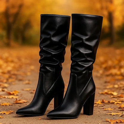 Women’s Slouch Knee-High Boots with Chunky Block Heel